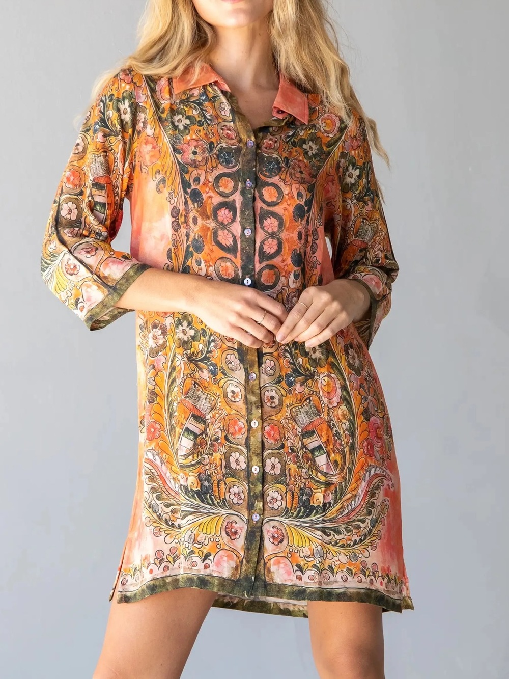 Natural Life Coral Floral Fiona Tunic Shirt Dress Size Medium Bohemian Indie - Picture 1 of 16